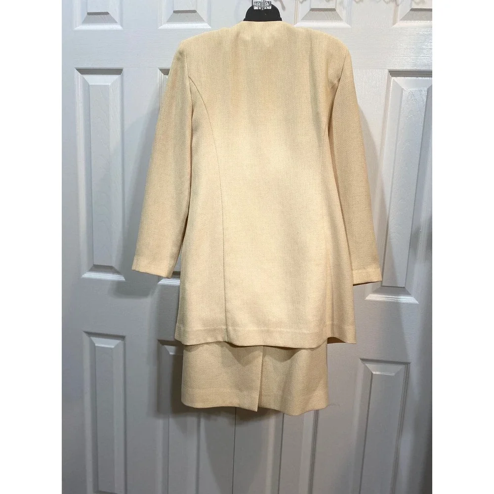 Talbots Petites Womens Suit Set Jacket Dress Beige‎ Linen Blend Size 6
